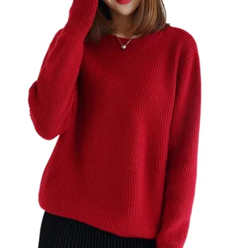 Ziemas džemperis sieviešu galvas sabiezējums zaudēt bieza vilna, kašmira vilnas džemperis sieviešu o-veida kakla garām piedurknēm džemperis