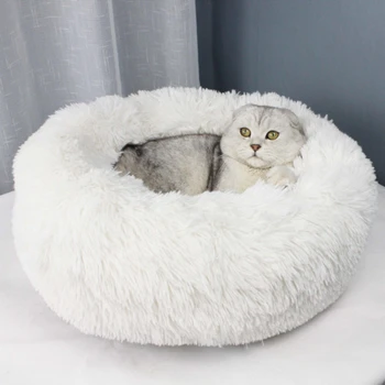 Apaļā Kaķis Gulta Māja Mīkstu Garu Plīša Pet House Bed Kaķiem Grozs Produkti Spilvenu Kaķis Pet Gultas Mat Mājas Dzīvniekiem, Dīvāns