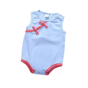 Zīdaiņu Bērnu Meitene Bez Piedurknēm Romper Ķīnas Pogu Dizaina Chinoiserie Apģērbu Jaundzimušo Meiteņu Vasaras Vienkrāsainu Kokvilnas Apģērbs