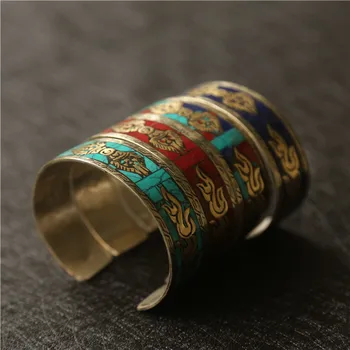 BB-306 Tibetas Dorje Amuletu Aproces Vara inkrustēts Krāsains Akmens Atvērt Aproces Multi Krāsas
