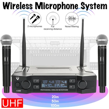 Profesionālās UHF Bezvadu Mikrofonu Sistēma 2 Kanālu 2 Bezvadu Rokas Mikrofons Kraoke Runas Puses piegādes Cardioid Mikrofons