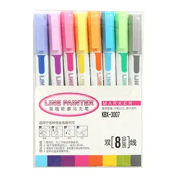 8Pcs Krāsains Marķieri, Pildspalvas, Zīmēšanas Dubultā Līnijas Kontūru Pildspalvu Rokrakstā ar Pildspalvu