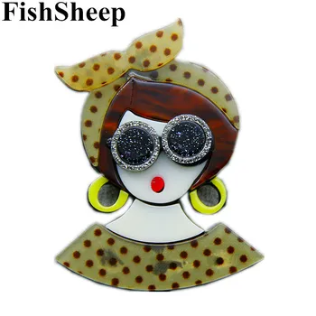 FishSheep 2020. Gadam, Liela Akrila Meitene Broša Sievietēm Sveķu Karikatūra Jaukā Meitene Ar Brillēm Piespraudes Modes Rotaslietas Atloks Pins Dāvanu
