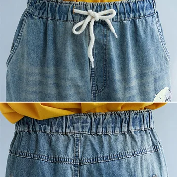 Vintage Jeans Sieviešu Zaudēt Gadījuma Nodiluši Harēma Biksēm Elastīgs Viduklis Džinsa Džinsi Karikatūra Suņu Meitene Drukāt Aukliņu Bikšu Sieviete