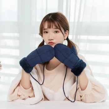 Jaunā korejiešu versiju, zamšādas cimdi, dāmas ziemas plus samta sabiezējums pavada soma ir silts velo cimdi