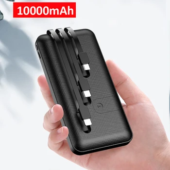 10000mAh iebūvēto Kabeli USB Power Bank Ārējo Akumulators Powerbank Ultra Plānas Portatīvā Lādētāju priekš iphone X xiaomi Mobilie telefoni