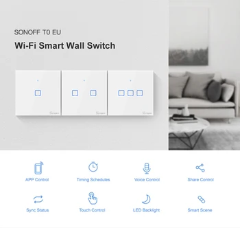 Jaunu Sonoff T0 Smart Home Sienas Vieglā Pieskāriena Bezvadu Kontrolieris Ieslēdziet funkcijas WIFI LED Lampas, Tālvadības Gaismas App Touch Vadības Smart Switch