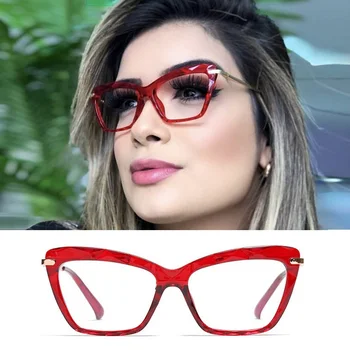 Augstas Kvalitātes TR90 Rāmis Sarkans Kaķu Acs Brillēm, Dāmas Ģeometrisko Elementu Brilles Rāmis Sieviešu Modes Optisko oculos grau feminino