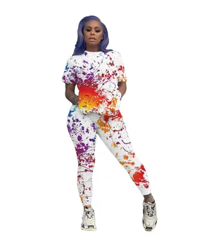 2020. gada Vasaras Sieviešu Uzvalks Karstā Stila Modelis ar Cietu krāsu, Grafiti Print T-krekls & Bikses Eiropas un Amerikas Divas Gabals, kas