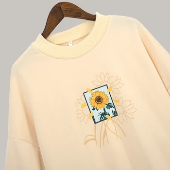 Sieviešu Krekls Ar Ziedu Drukāt O-veida Kakla 2020 Rudens Ziemas Sieviešu Ikdienas Cute Yellow Drēbes Sievietei Hoodies Mīksti Džemperi
