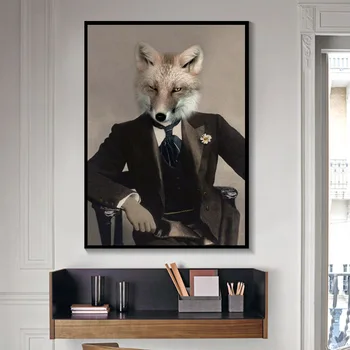 Eļļas Gleznas Elegants Suns Fox Kaķis Eļļas Gleznu Audekla Glezna Plakāti un Izdrukāt Sienas Mākslu, viesistaba, Mājas Dekoru (Bez Rāmja)