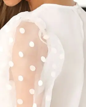 Vasaras Sieviešu Modes garām Piedurknēm Milzīgais Acs Blūze Sexy Laternu Piedurknēm Krekls Polka Dot Iespiesti Piedurknēm Baggy Blūze O-veida kakla Krekli