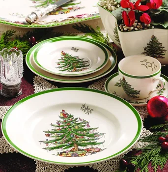 Komplekts no 4 Eiropas Ziemassvētki Koka Plāksnes vakariņas plāksnes Porcelāna Deserta Šķīvja Steika Salāti, Uzkodas Kūka Plāksnes, Galda piederumi