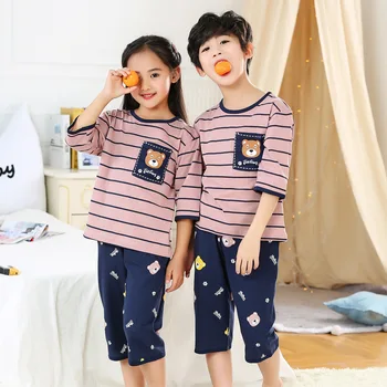2020. gadam Pavasara Vasaras Bērnu Pidžamas Homewear Set Baby Pusi Piedurknēm Sleepwear Zēni Meitenes Naktsveļu Pidžamas Bērniem Kokvilnas, 3-16Y pusaudžu