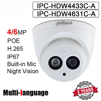 4MP 6MP POE IP Kameras IPC-HDW4433C-A IPC-HDW4631C-A IS 30m Iebūvēts Mikrofons H. 265 Tīkla Kameras HDW4433C-A HDW4631C-Web Kameras