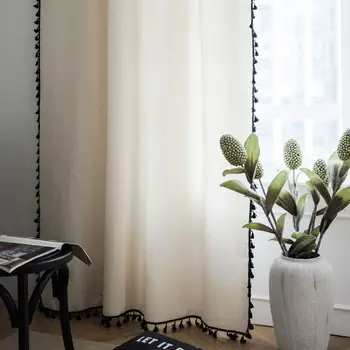 Mūsdienu Korejas Cietā Balti aizkari Melns pušķis, lai dzīvojamā istaba guļamistaba windows Kokvilnas veļu, virtuves gatavs aizkars