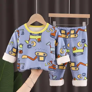 2020 Jaunu Zēnu un Meiteņu Rudens Ziemas karikatūra modelis thermal Plus kašmira apakšveļa pidžamas uzvalks bērnu mājās pakalpojumu uzvalks 0-6Y