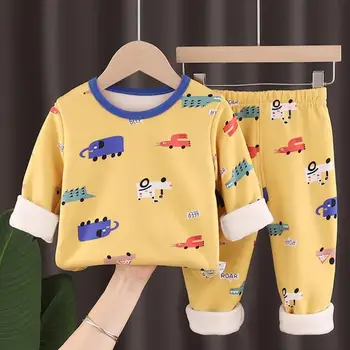 2020 Jaunu Zēnu un Meiteņu Rudens Ziemas karikatūra modelis thermal Plus kašmira apakšveļa pidžamas uzvalks bērnu mājās pakalpojumu uzvalks 0-6Y
