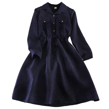 Vintage Kabatas Dizaina Sieviešu Krekls Kleita Ir 2021. Rudens Ziemas Aukliņu Līnijas Midi Kleitu Elegants Dāmas Birojs Kleitas