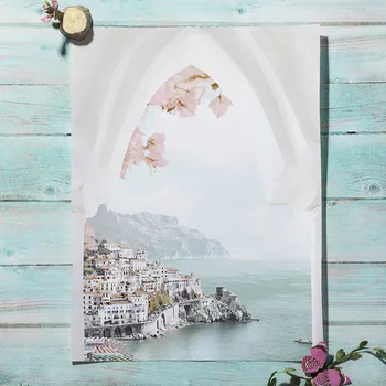 Amalfi Coast Beach Arch Santorini Ziedu Diezgan Tintes Ziemeļvalstu Plakātu Sienas Art Print Kanvas Glezna Dekoru Bildes Dzīvojamā Istaba