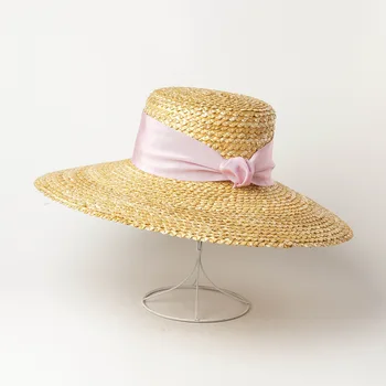 Cēls Dabas 15cm Plata Malām Salmu Cepure Floppy Beach Saules cepures Sievietēm ar lenti Big Band Malām Vasaras Cepure UV 50+ Aizsardzību