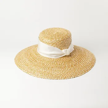 Cēls Dabas 15cm Plata Malām Salmu Cepure Floppy Beach Saules cepures Sievietēm ar lenti Big Band Malām Vasaras Cepure UV 50+ Aizsardzību