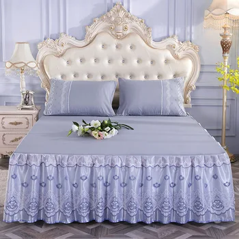 Romantisks Ziedu Raksts, Mežģīnes un zīds divguļamā Gulta, Svārki,neslīdoša Mežģīņu Gulta segtu gulta izplatīt queen izmēra gultas svārki king size