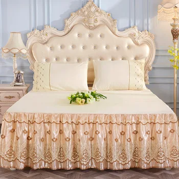 Romantisks Ziedu Raksts, Mežģīnes un zīds divguļamā Gulta, Svārki,neslīdoša Mežģīņu Gulta segtu gulta izplatīt queen izmēra gultas svārki king size