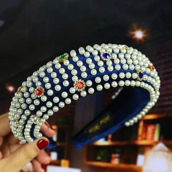 Roku darbs luksusa pilnā pērlēm un kristālu hairband diamante galvu rhinestone tiara headpiece sieviešu matu aksesuāri