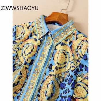 ZIWWSHAOYU Vasaras Sieviešu Vintage Leopards Drukāt Tērpi Modes Dizainere Īsām Piedurknēm Frēzēšana Topi Dāmas īsās bikses-Šorti 2 Divas Gabals, kas