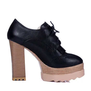 Smirnova liela izmēra 33-42 modes pavasara jaunas kurpes, sieviete kvadrātveida kājām mežģīnes up super high bieza papēžiem kurpes platformas sūkņi sievietēm