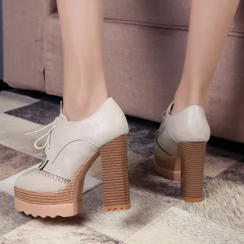Smirnova liela izmēra 33-42 modes pavasara jaunas kurpes, sieviete kvadrātveida kājām mežģīnes up super high bieza papēžiem kurpes platformas sūkņi sievietēm