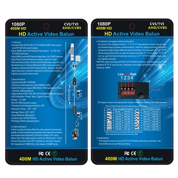 HD Aktīvo Video Balun Pārsūtīt Pal/NTSC CVI /TVI/AHD /CVBS Video signālu izmantojot UTP DC 12V Strāvas padeve līdz Pat 400m,darbs ar passi