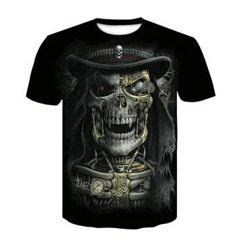 Vasaras korejiešu versiju galvaskausa print T-krekls modes vīriešu goth Apģērbu 3D drukas īsām piedurknēm T-krekls gangsteris krekls plus Lieluma