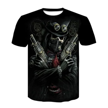 Vasaras korejiešu versiju galvaskausa print T-krekls modes vīriešu goth Apģērbu 3D drukas īsām piedurknēm T-krekls gangsteris krekls plus Lieluma
