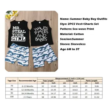 2GAB/Set Baby Boy Vasaras Apģērbu 2 Modelis Gudrs KUNGS Savu Meiteni/Viļņu Toņos Drukāt Veste + Viļņi Harēma Bikses Tērpiem Pludmales Tērps