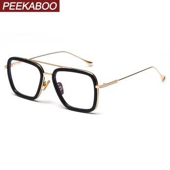Peekaboo caurspīdīgs kvadrāta brilles rāmis sievietēm zelta pusē metāla vīriešu optiskās brilles notīrīt objektīvu, augstas kvalitātes