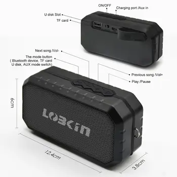 Lobkin Bluetooth Portable Speaker Āra Skaļrunis Bezvadu IPX5 Ūdensizturīgs Stereo Surround Mūzikas Atbalsta FM TF Kartes Bass Box