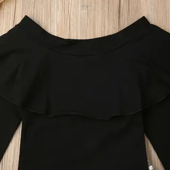 024M Zīdaiņu Jaundzimušais Meitenes Apģērbu Komplekts Melnā Ruffles garām Piedurknēm Romper Loku Pleds Bikses Rudens Pavasara Apģērbs