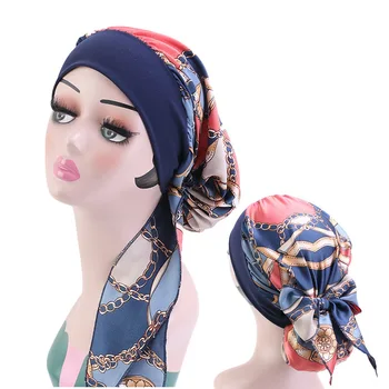 Sieviešu Musulmaņu Hijab Vēža, Chemo Ziedu Drukāt Cepuri Turban Klp Vāciņu, Matu Izkrišana Galvas Lakatu Wrap Pre-Sasien Cepures Strech Galvas Apsējs
