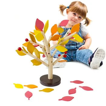 Karstā Pārdošanas Montessori Koka Rotaļlietas Samontēti Koku Koksnes Zaļās Lapas, Celtniecības Kapāšanas Bloķēt Sākumā Izglītības Rotaļlieta, Bērnu Dienas