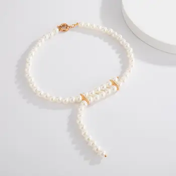 SHIXIN Piekariņi Īss Pērle sānslīdi kaklasaite Kaklarota Colar Modes Baltās Krelles, Pērļu Kaklarotas Sieviešu Kāzu Rotaslietas Collier Femme 2020