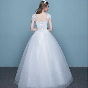 Kāzu kleitu 2019-line mežģīnes līgava kleita ar v-veida kakla vestido novia ar vāciņu piedurknēm mežģīnes-up atpakaļ, kāzu tērpu