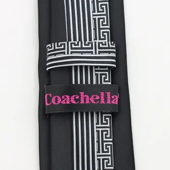 Coachella Saites Svītru Pusi Kontrasts, Ģeometrisko Dizainu Zeķubikses Izdilis Tie 6cm Sudraba, Melns un Gaiši Zils