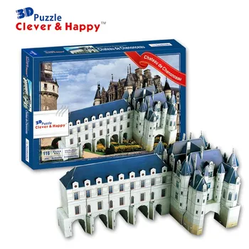 2013 jaunais gudrs&laimīgu zemi 3d puzzle modelis Chateau de Chenonceau draudzene dāvanas, diy papīra izglītības rotaļlietas, grāmatas