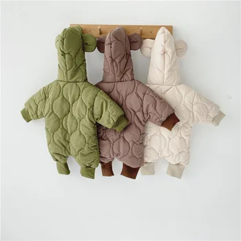 Zīdaiņu bērnu Siāmas kokvilnas uzvalks romper ziemas biezs silts ārā, drēbes, kas jaundzimušo bērnu drēbes, bērnu meitenes romper