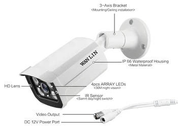 WANLIN SONY IMX307 1080P AHD Kamera 2.0 MP Ūdensnecaurlaidīgu CCTV Kameras Video Novērošanas Kameras Skaidra Nakts Redzamības Drošības Kameru