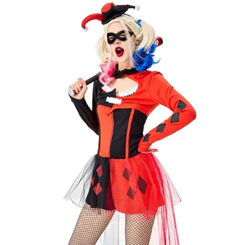 Pieaugušo Sieviešu Cirka Klauns droll Joker Cosplay Sieviešu Halloween pašnāvību squad Filmu Kostīmi Karnevāls Purima Lomu spēles Puse kleita