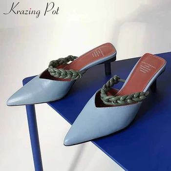 Krazing pot roku darbs aust īstas ādas kurpes, elegants norādīja toe duncis papēži modes skaistums dāma slingback sūkņi L17