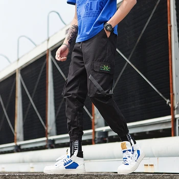 Ir 2021. Jaunu Stilu Gadījuma Bikses Vīriešu Kokvilnas Streetwear Hip Hop Black Vīriešu Joggers Bikses Multi-Kabatas Cilvēks Bikses